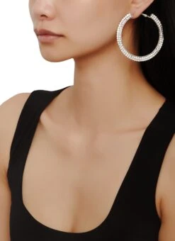 Rhinestone Double Studded Hoop Earrings