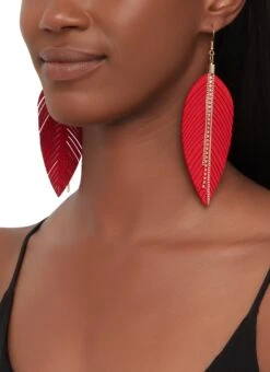 Rhinestone Faux Suede Leaf Drop Earrings