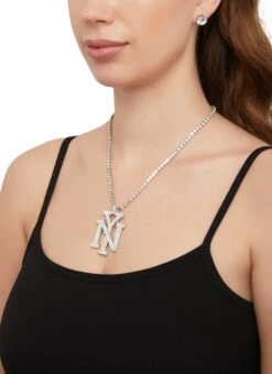 NY Rhinestone Tennis Necklace And Stud Earrings Set