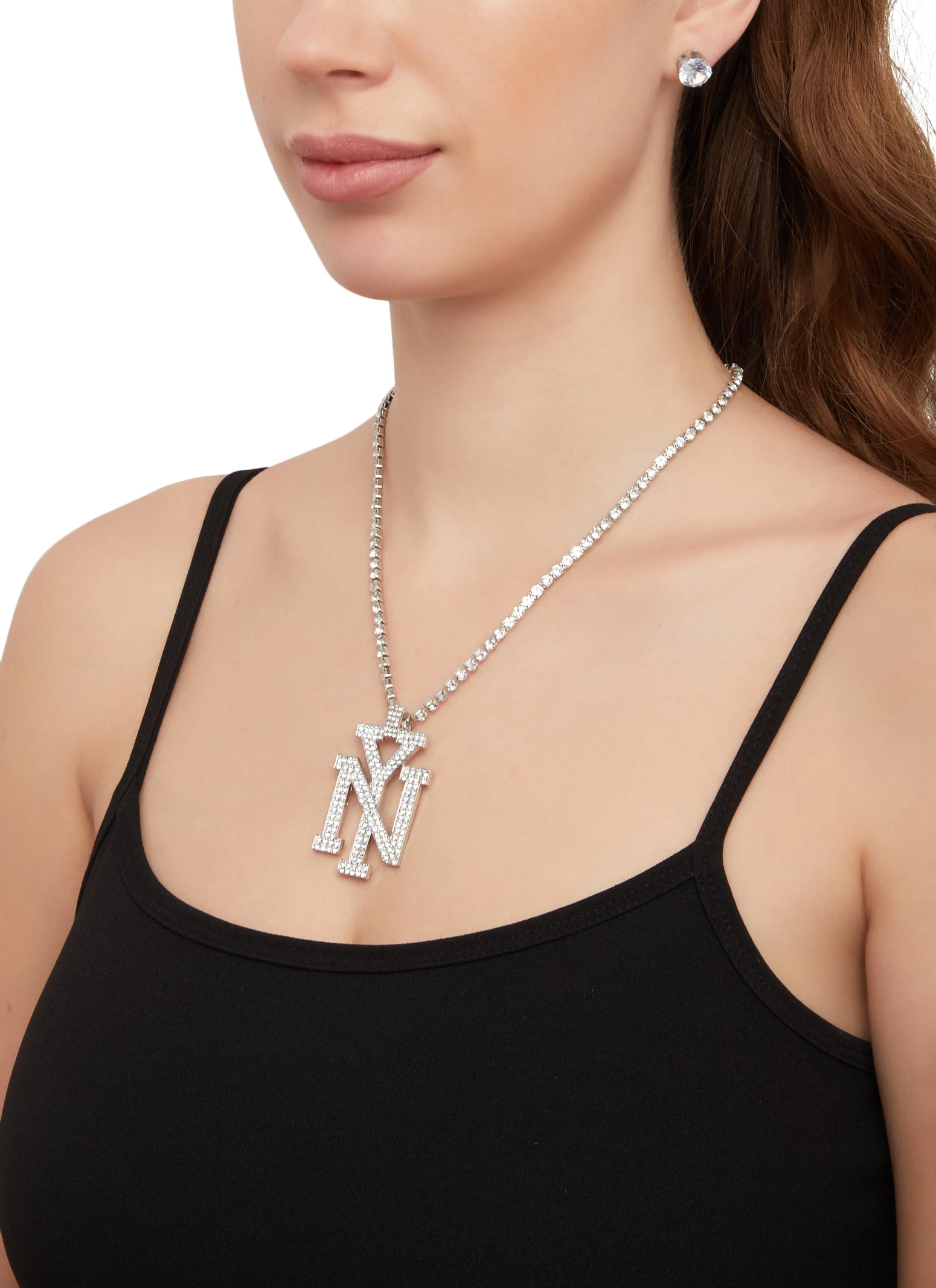 NY Rhinestone Tennis Necklace And Stud Earrings Set