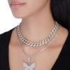 Cubic Zirconia Butterfly Curb Chain Necklace