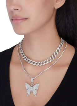 Cubic Zirconia Butterfly Curb Chain Necklace