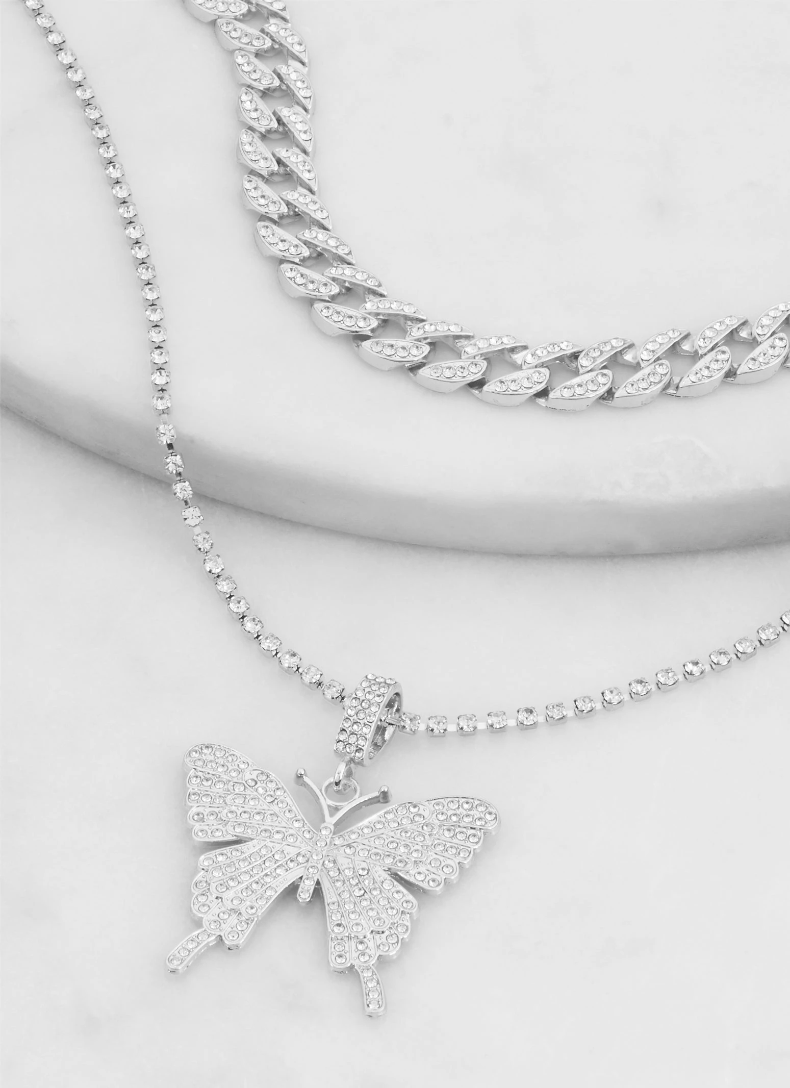 Cubic Zirconia Butterfly Curb Chain Necklace - Image 2