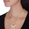 Cubic Zirconia Butterfly Curb Chain Necklace