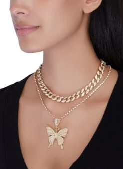 Cubic Zirconia Butterfly Curb Chain Necklace