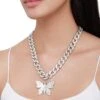 Rhinestone Butterfly Cuban Link Necklace And Earrings