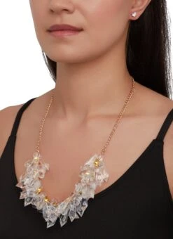 Dangle Crystal Beaded Necklace And Stud Earrings