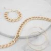Curb Chain Necklace With Bracelet And Hoop Earrings
