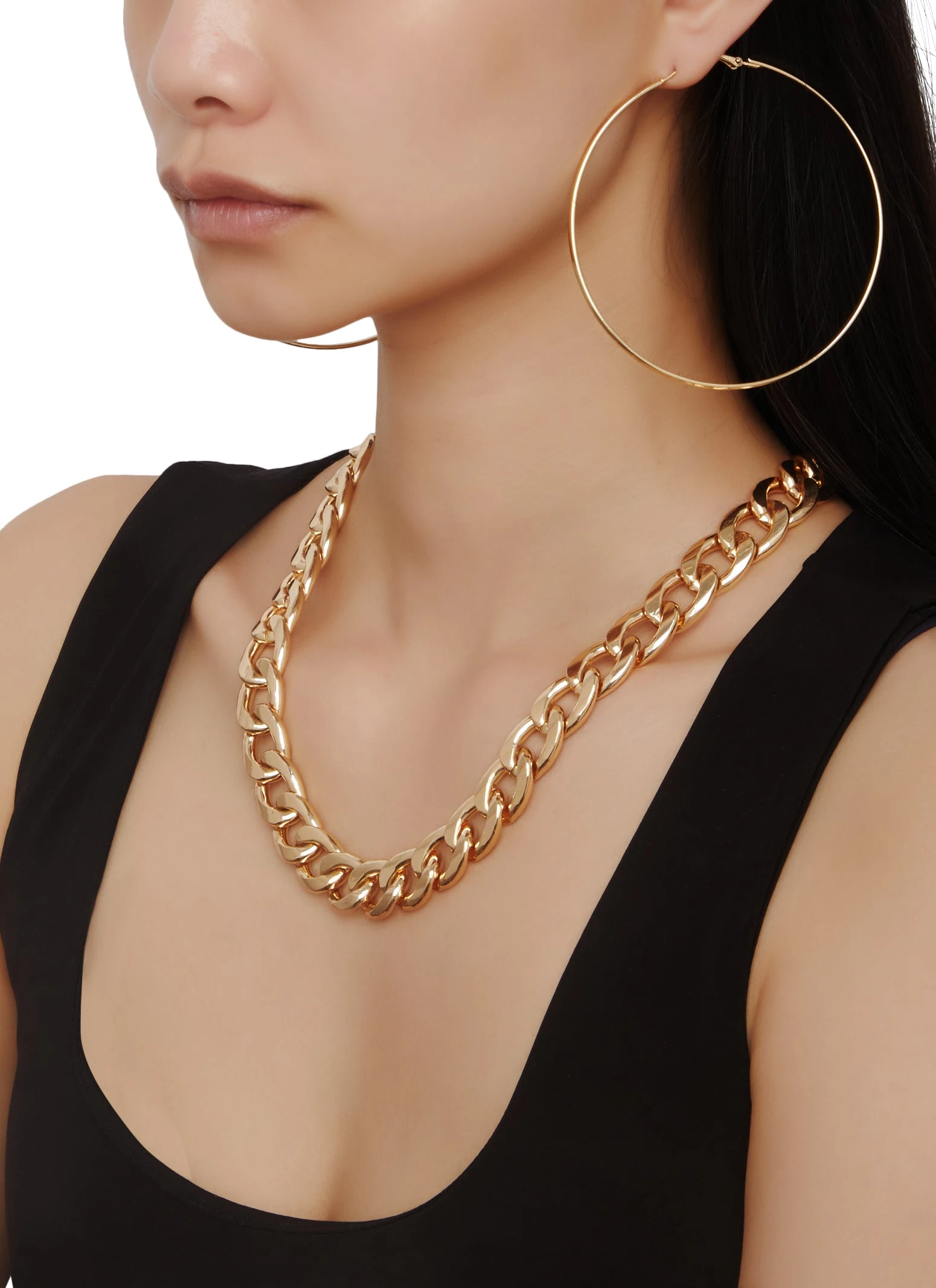Curb Chain Necklace With Bracelet And Hoop Earrings - Image 2
