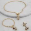 Rhinestone Leopard Pendant Necklace With Bracelet And Earrings