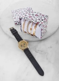 Rhinestone Analog Watch With Bracelets Set