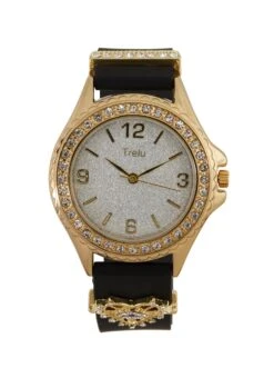 Eye Heart Charm Rhinestone Trim Watch
