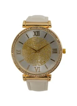Rhinestone Faux Leather Band Analog Watch
