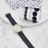 Rhinestone Trim Analog Watch And Beaded Stretch Bracelets