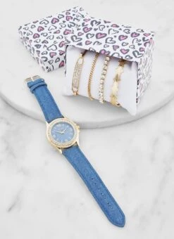 Rhinestone Trim Watch And Assorted Bracelet Set