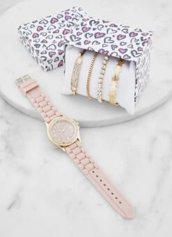 Rhinestone Trim Watch And Assorted Bracelet Set
