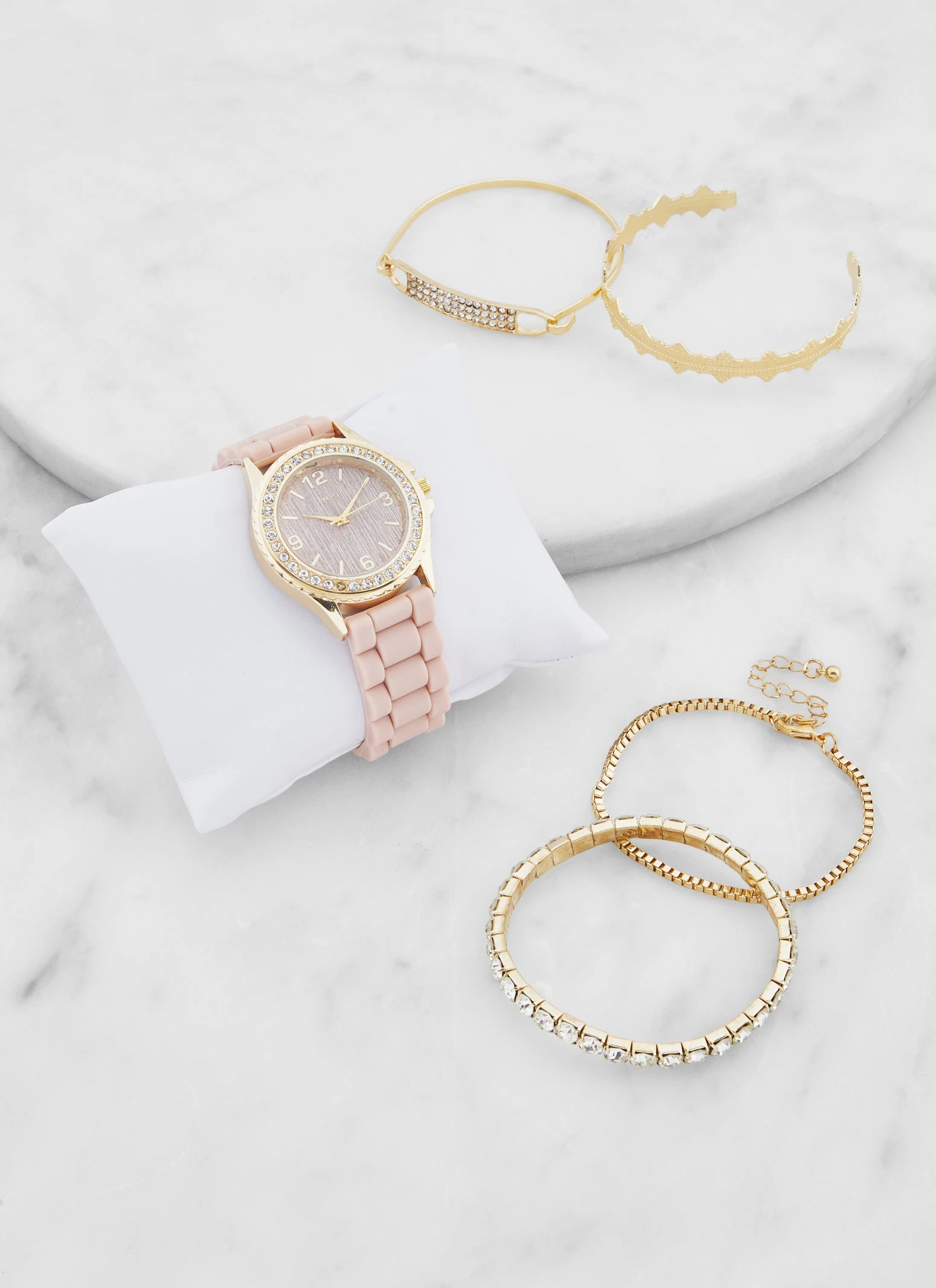 Rhinestone Trim Watch And Assorted Bracelet Set - Image 2