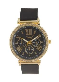 Silicon Strap Rhinestone Trim Analog Watch