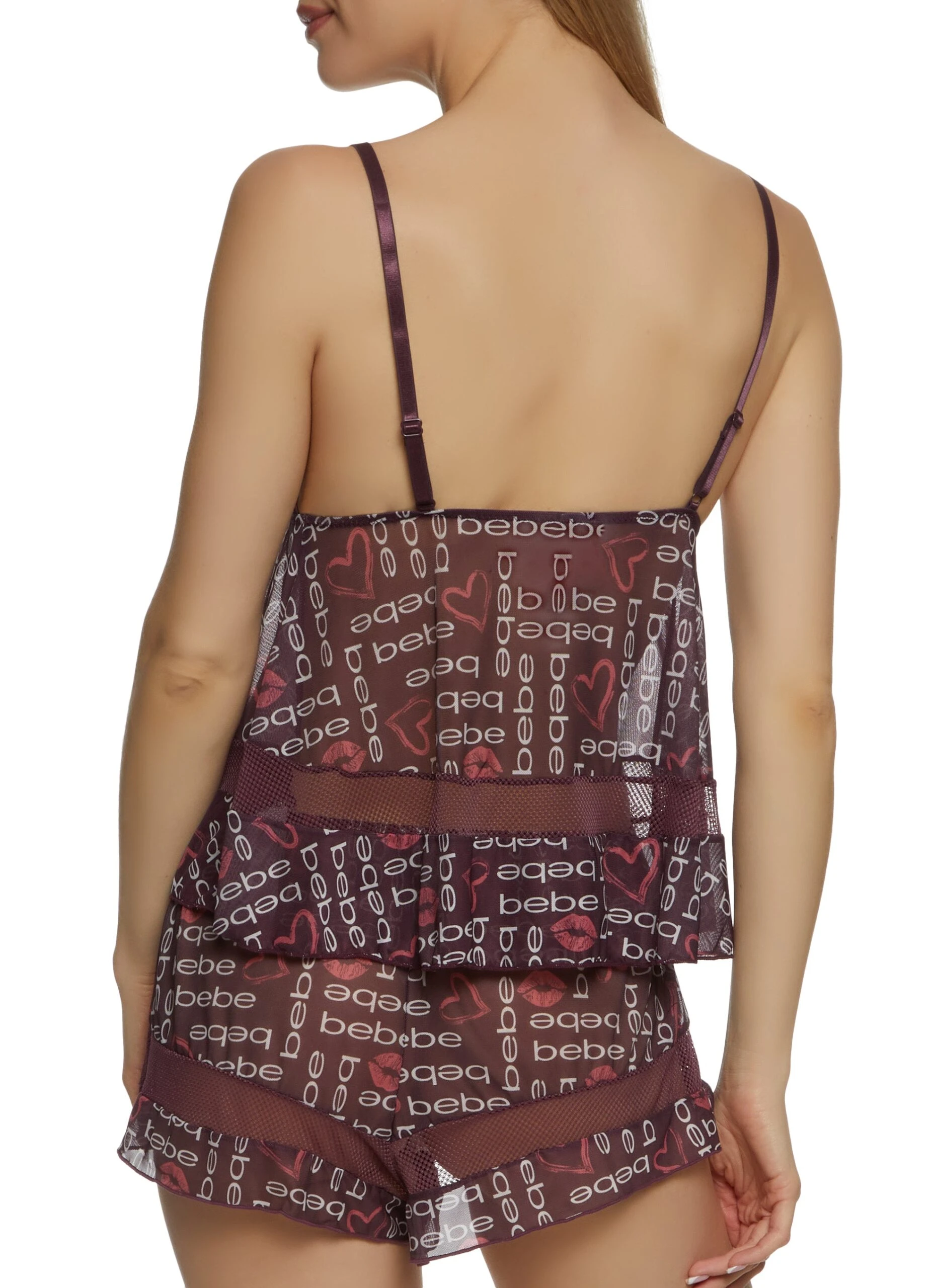 Bebe Lip Heart Open Front Babydoll And Shorts - Image 2