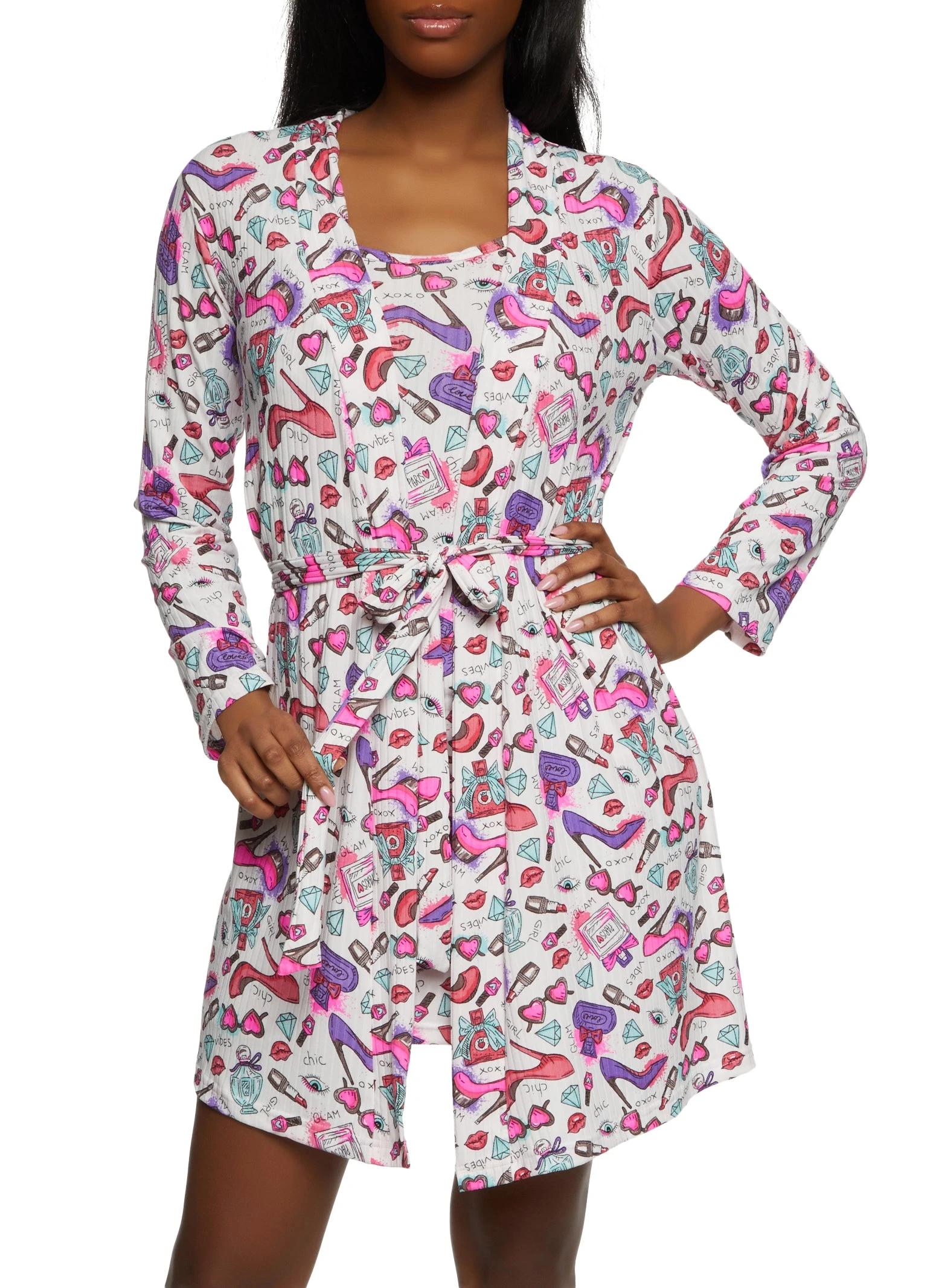 Glam Vibes Print Nightgown With Robe