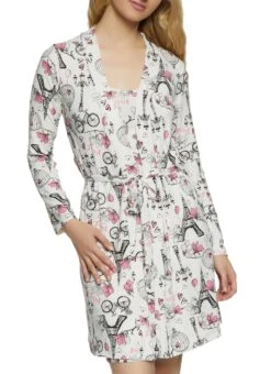 Paris Printed Nightgown With Robe