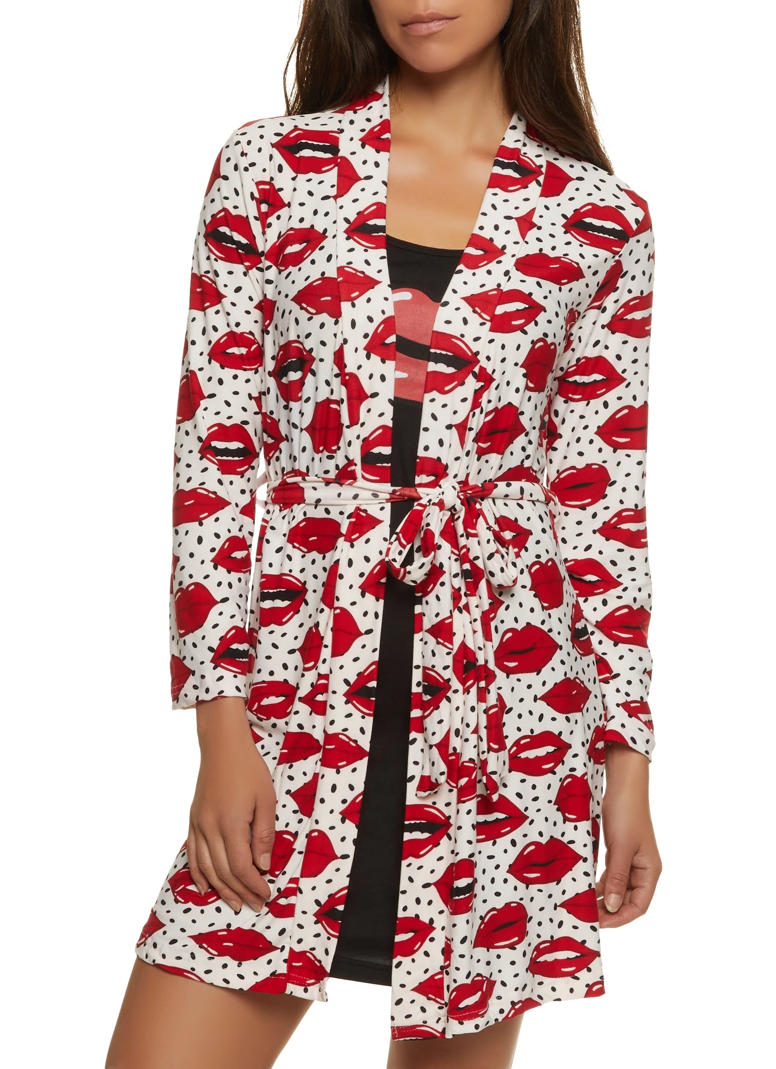 Lips Print Nightgown With Robe