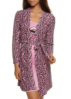 Leopard Print Tongue Nightgown With Robe