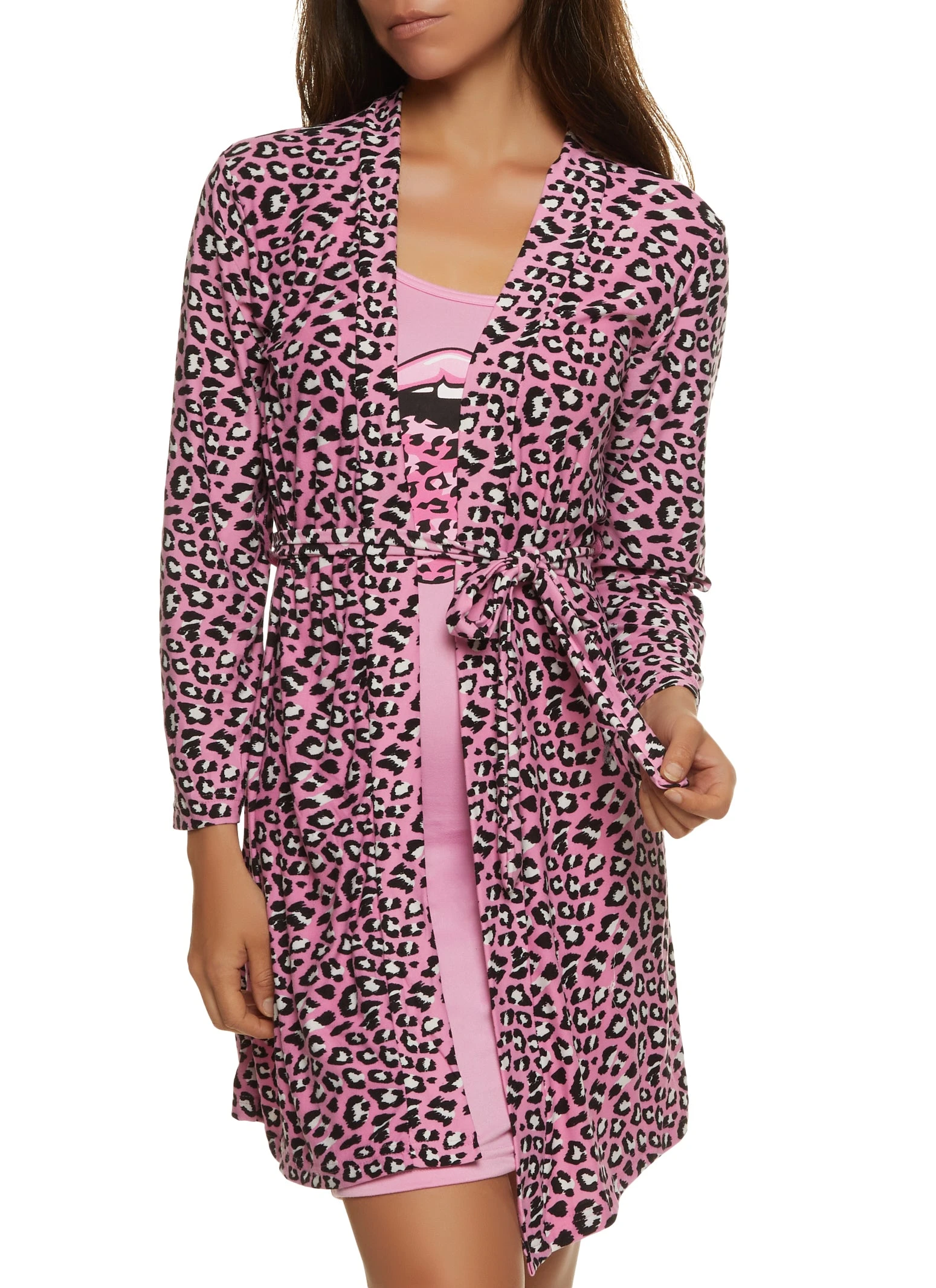 Leopard Print Tongue Nightgown With Robe