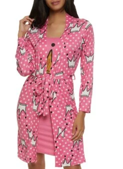 Queen Print Nightgown With Robe