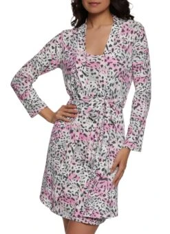 Animal Camo Print Cami Nightgown And Robe Set