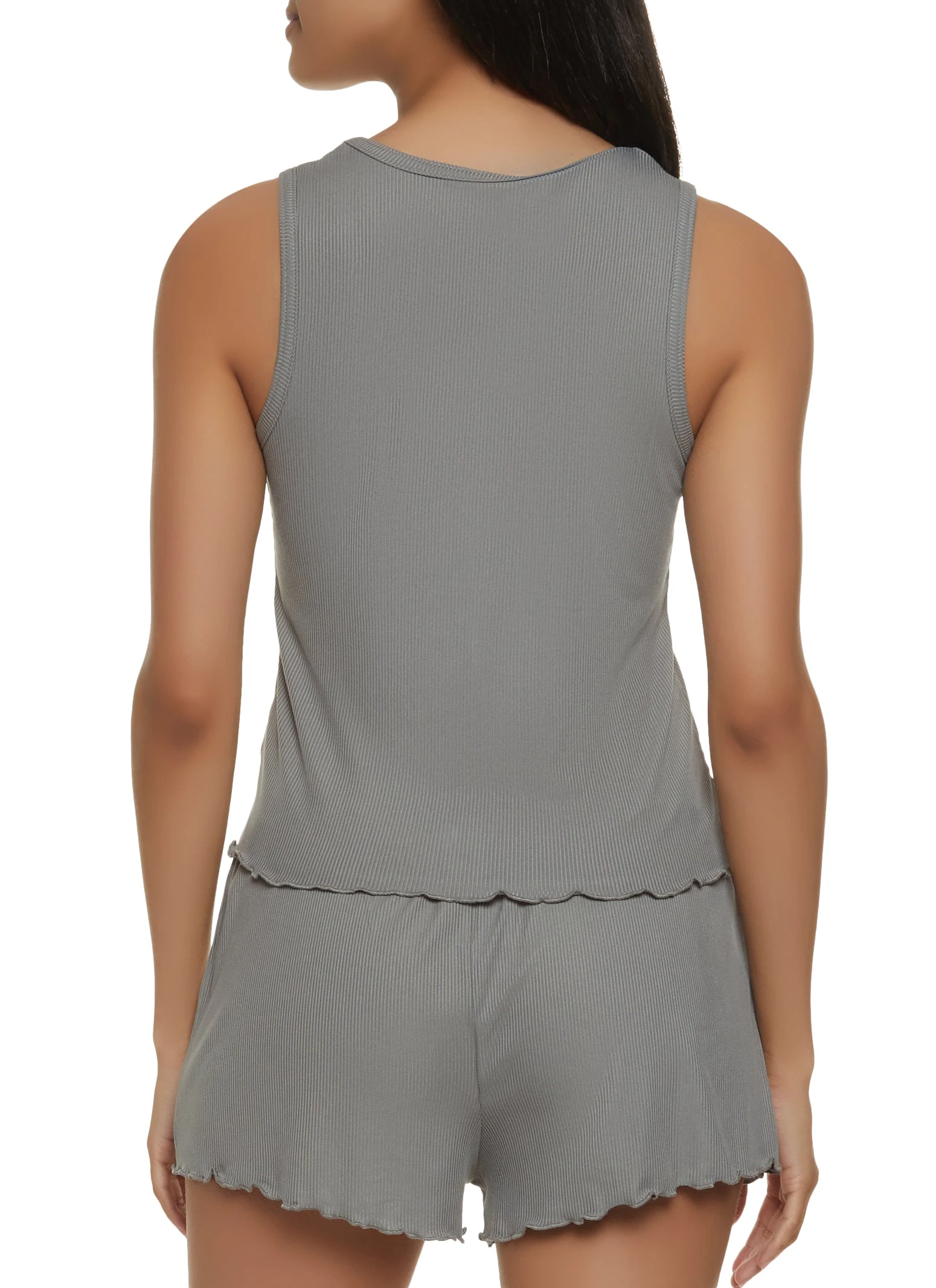 Ribbed Lettuce Edge Pajama Tank Top And Shorts - Image 2