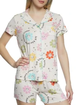 Daisy Print Pajama Shirt And Shorts