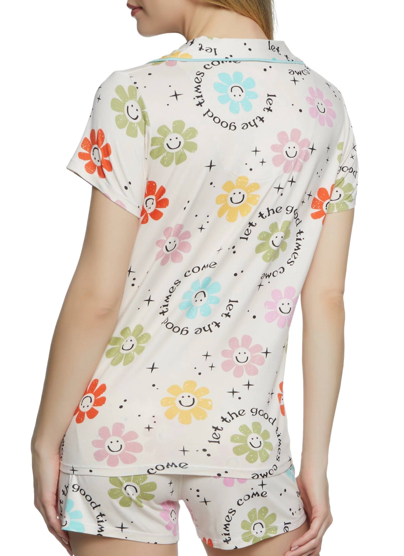 Daisy Print Pajama Shirt And Shorts - Image 2