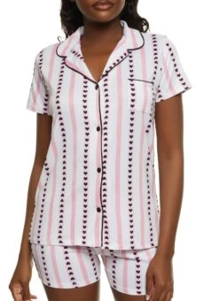 Heart Striped Pajama Shirt And Shorts