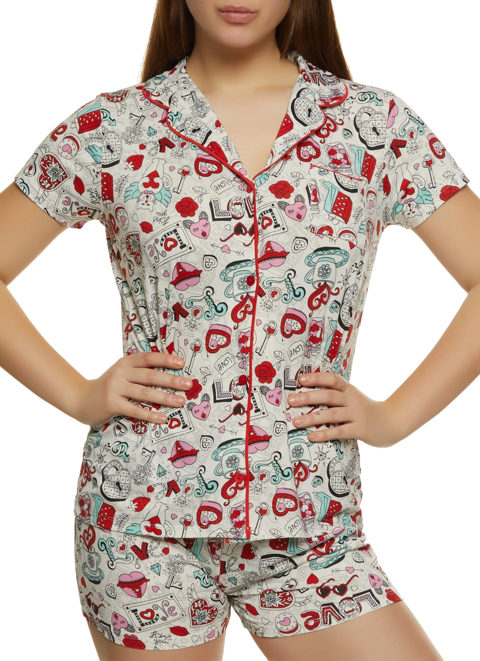 Teacup Print Pajama Shirt And Shorts