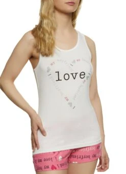 Love My Boyfriend Pajama Tank Top And Shorts