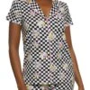 Checkered Flower Print Pajama Shirt And Shorts