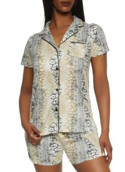 Animal Print Pajama Shirt And Shorts