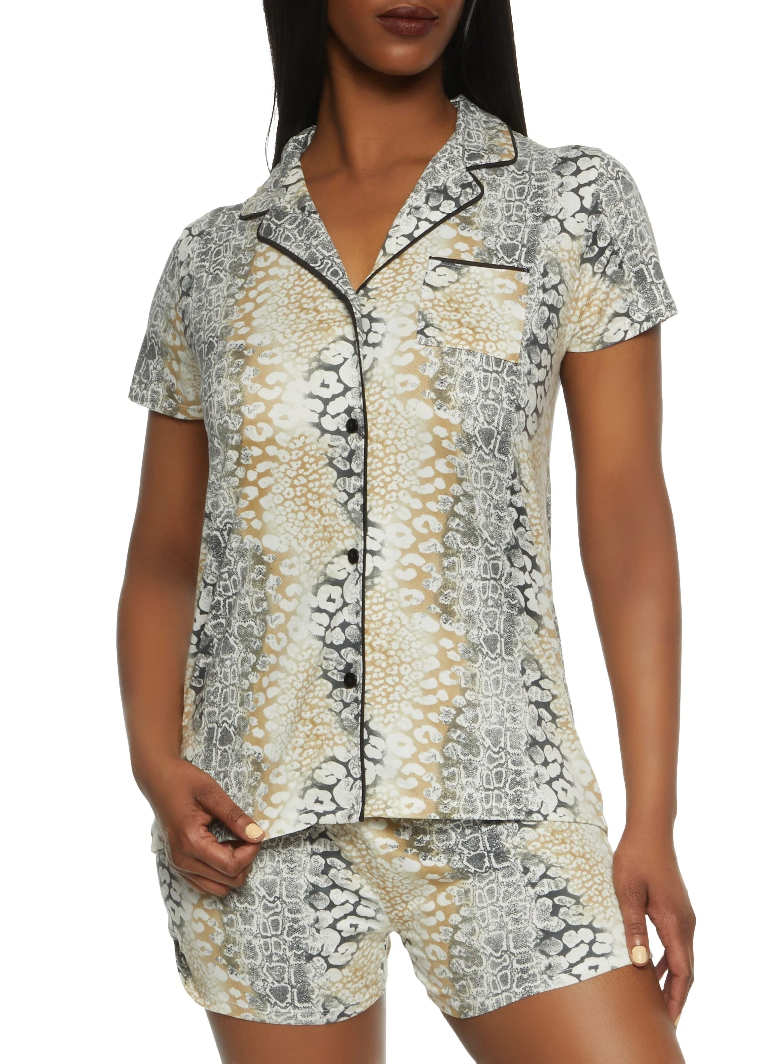 Animal Print Pajama Shirt And Shorts
