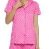 Polka Dot Print Notch Collar Pajama Shirt And Shorts