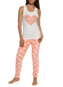 Let's Get Cozy Graphic Pajama Tank Top And Plush Pants