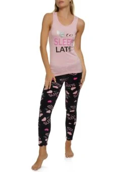 Glitter Heart To Sleep Graphic Pajama Tank Top And Plush Pants