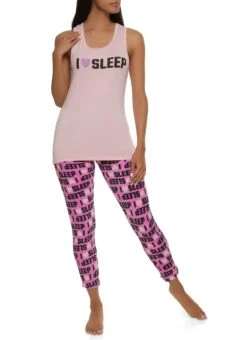 I Heart Sleep Graphic Pajama Tank Top And Plush Pants