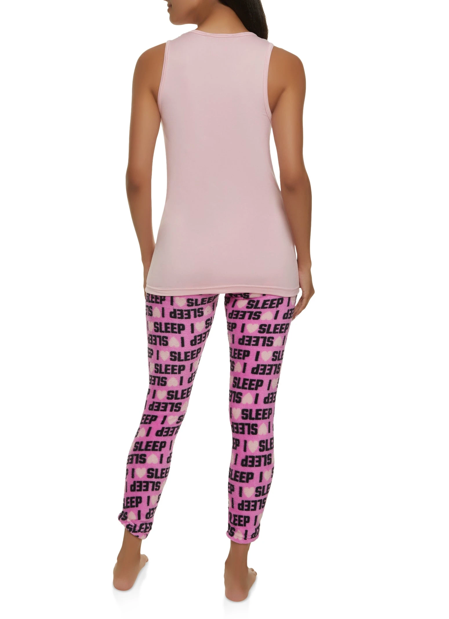 I Heart Sleep Graphic Pajama Tank Top And Plush Pants - Image 2