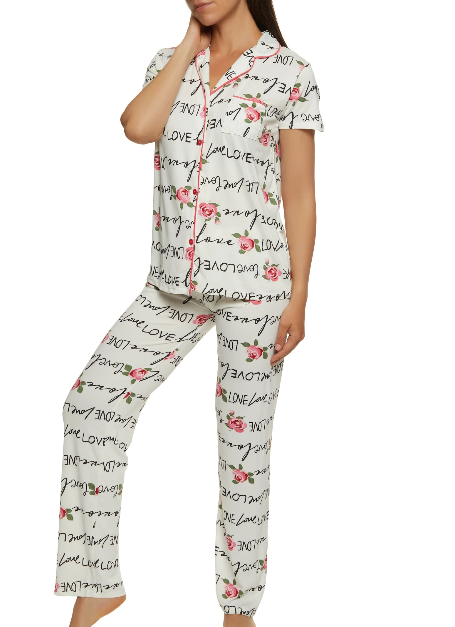 Love Print Pajama Shirt And Pants