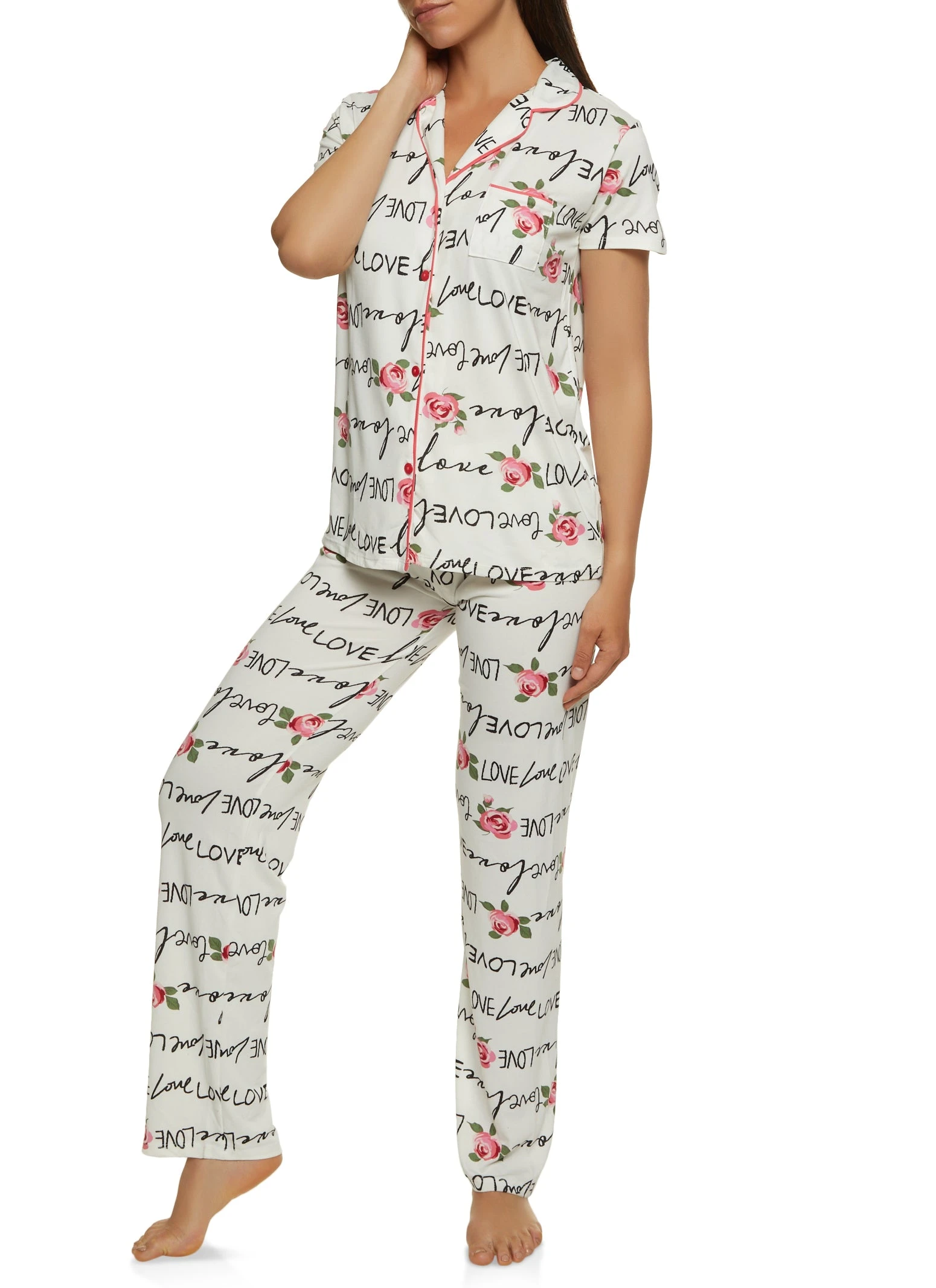 Love Print Pajama Shirt And Pants - Image 2