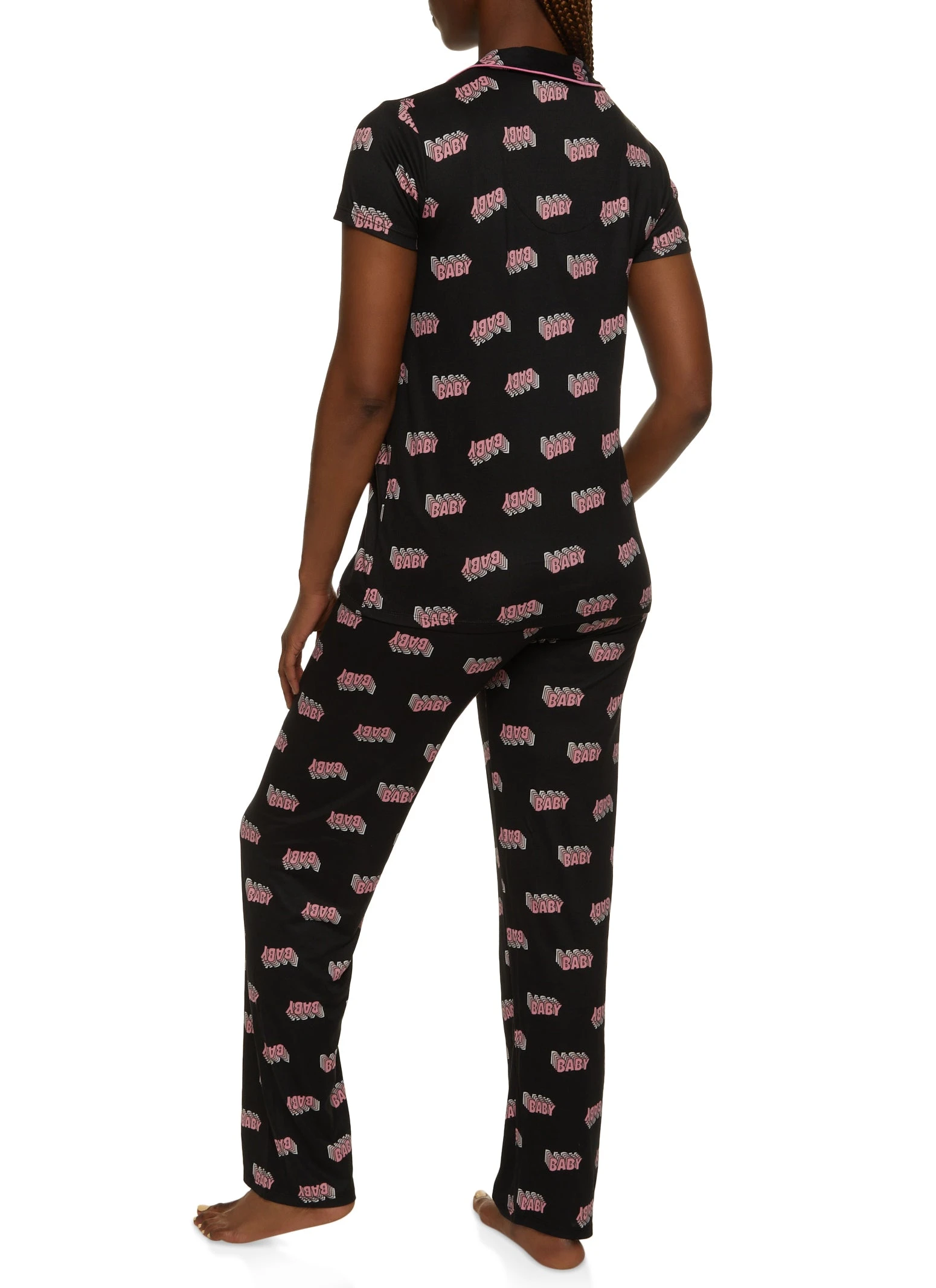Baby Print Notch Collar Pajama Shirt And Pants - Image 3