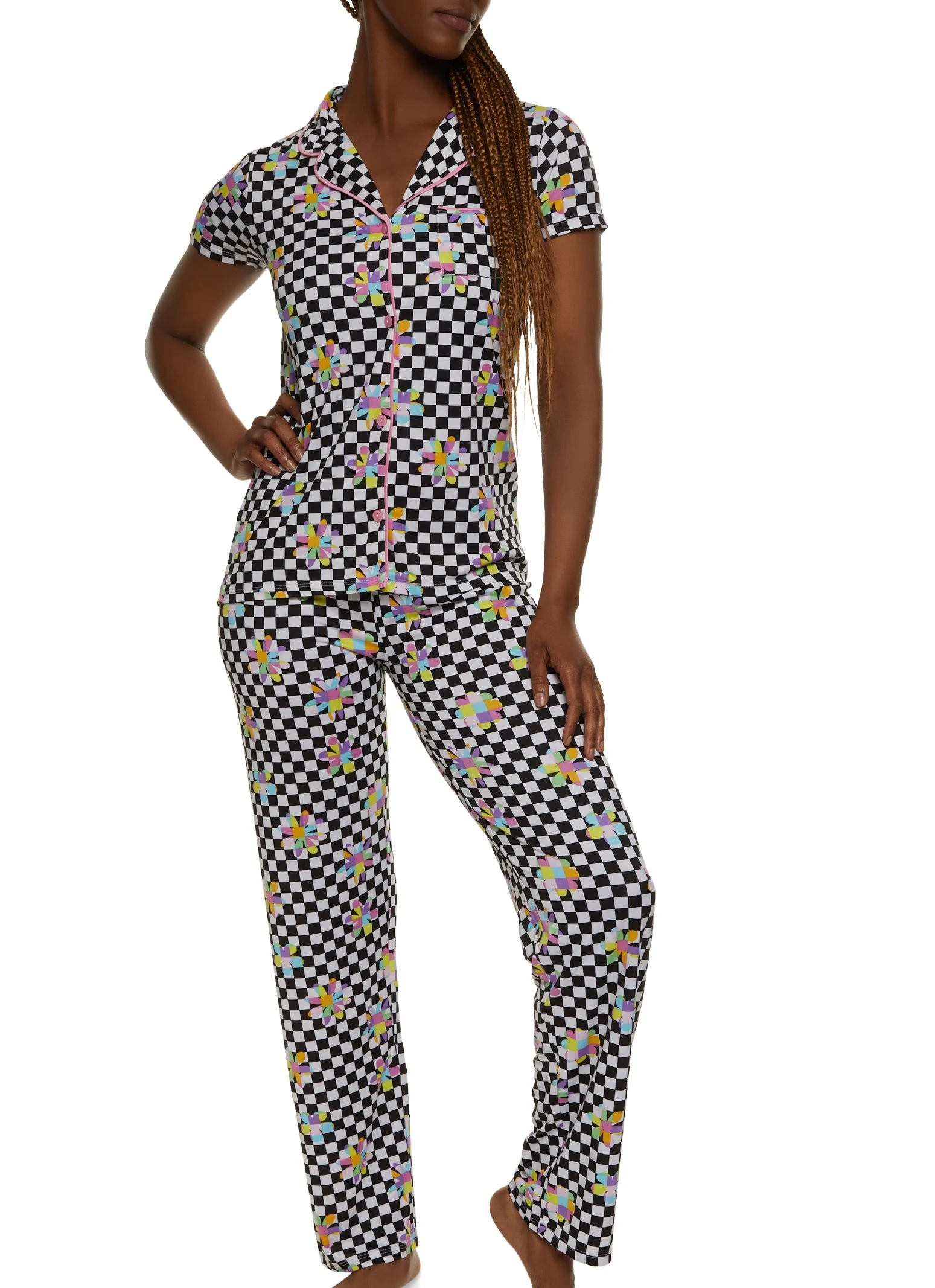 Checkered Print Pajama Shirt And Pants