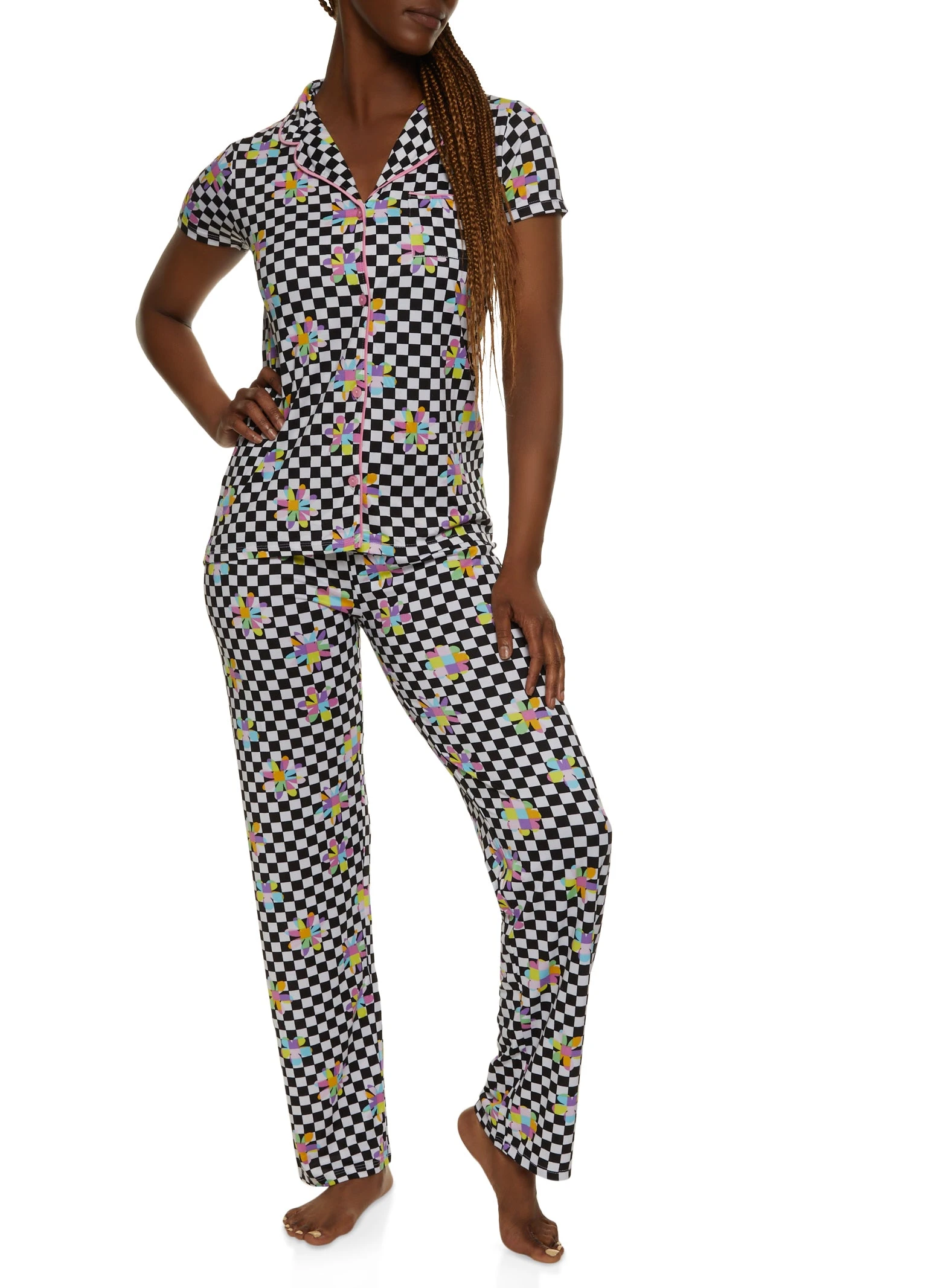 Checkered Print Pajama Shirt And Pants - Image 2