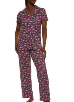 Love Lip Print Pajama Shirt And Pants